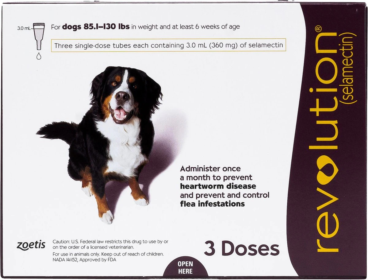 Revolution Topical Solution for Dogs, 86-130 lbs, 3 doses (3-months) supply