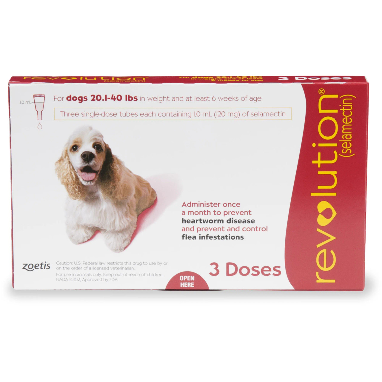 Revolution Topical Solution for Dogs, 20-40 lbs, 3 doses (3-months) supply