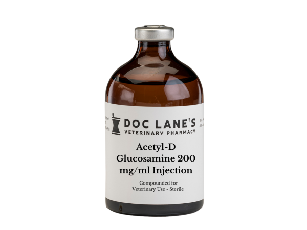 A bottle of Acetyl-D Glucosamine 200 mg/ml Injection for veterinary use.