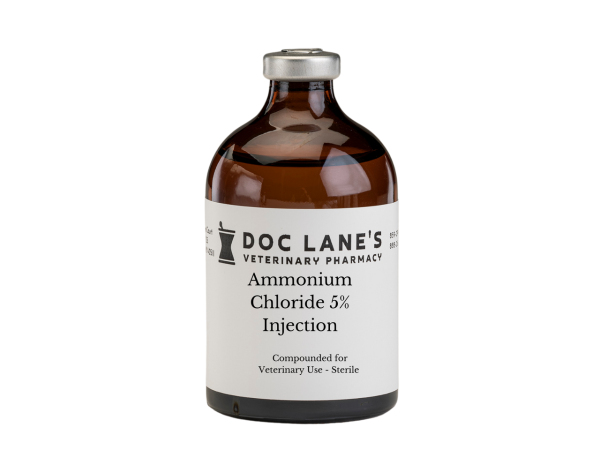 Ammonium Chloride 5% Injection compounded by Doc Lane's Veterinary Pharmacy.
