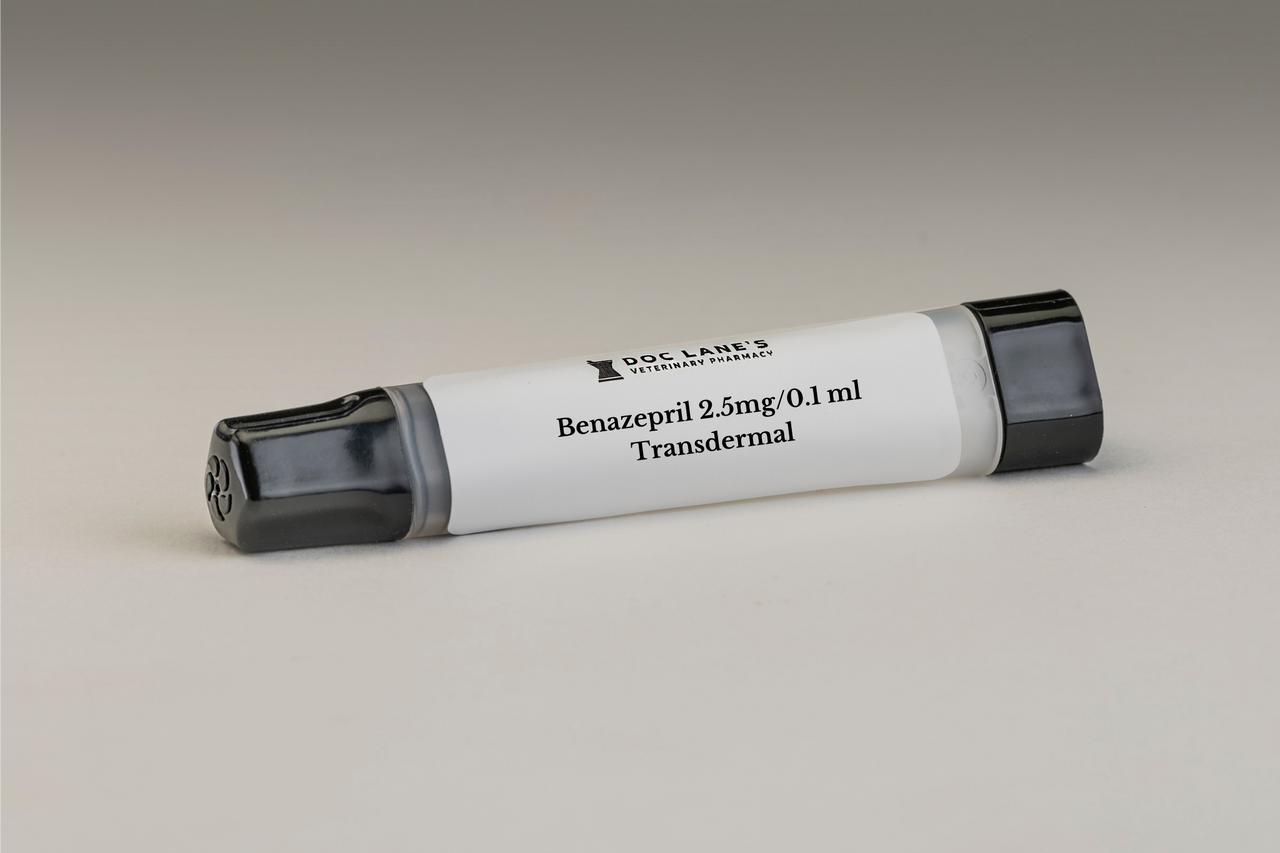 Benazepril 2.5 mg/0.1 ml Transdermal compounded by Doc Lane's Veterinary Pharmacy.