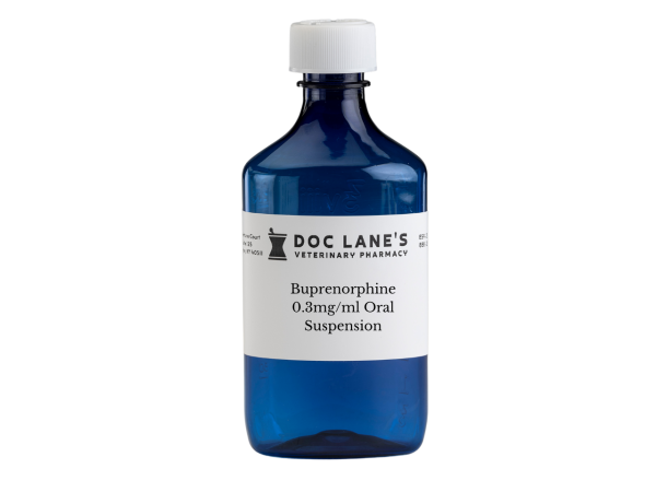 Buprenorphine 0.3 mg/ml Oral Suspension compounded by Doc Lane's Veterinary Pharmacy.