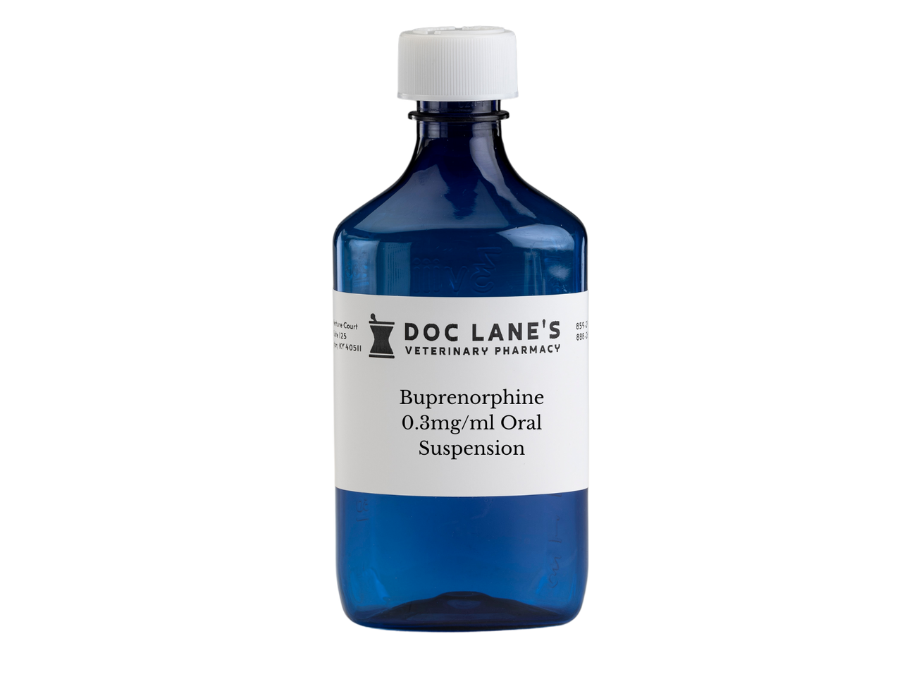 Buprenorphine 0.3 mg/ml Oral Suspension compounded by Doc Lane's Veterinary Pharmacy.