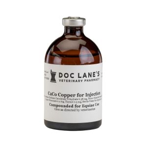A bottle of Caco Copper Injection for veterinary use.