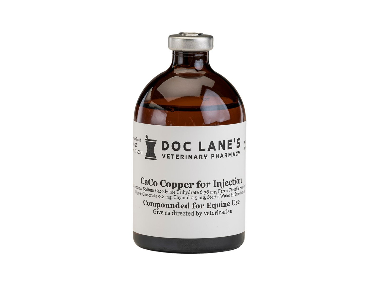 A bottle of Caco Copper Injection for veterinary use.