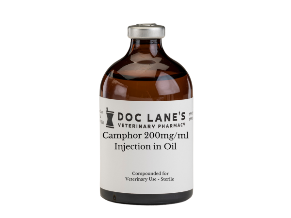 Camphor 200 mg/ml Injection in Oil compounded by Doc Lane's Veterinary Pharmacy.