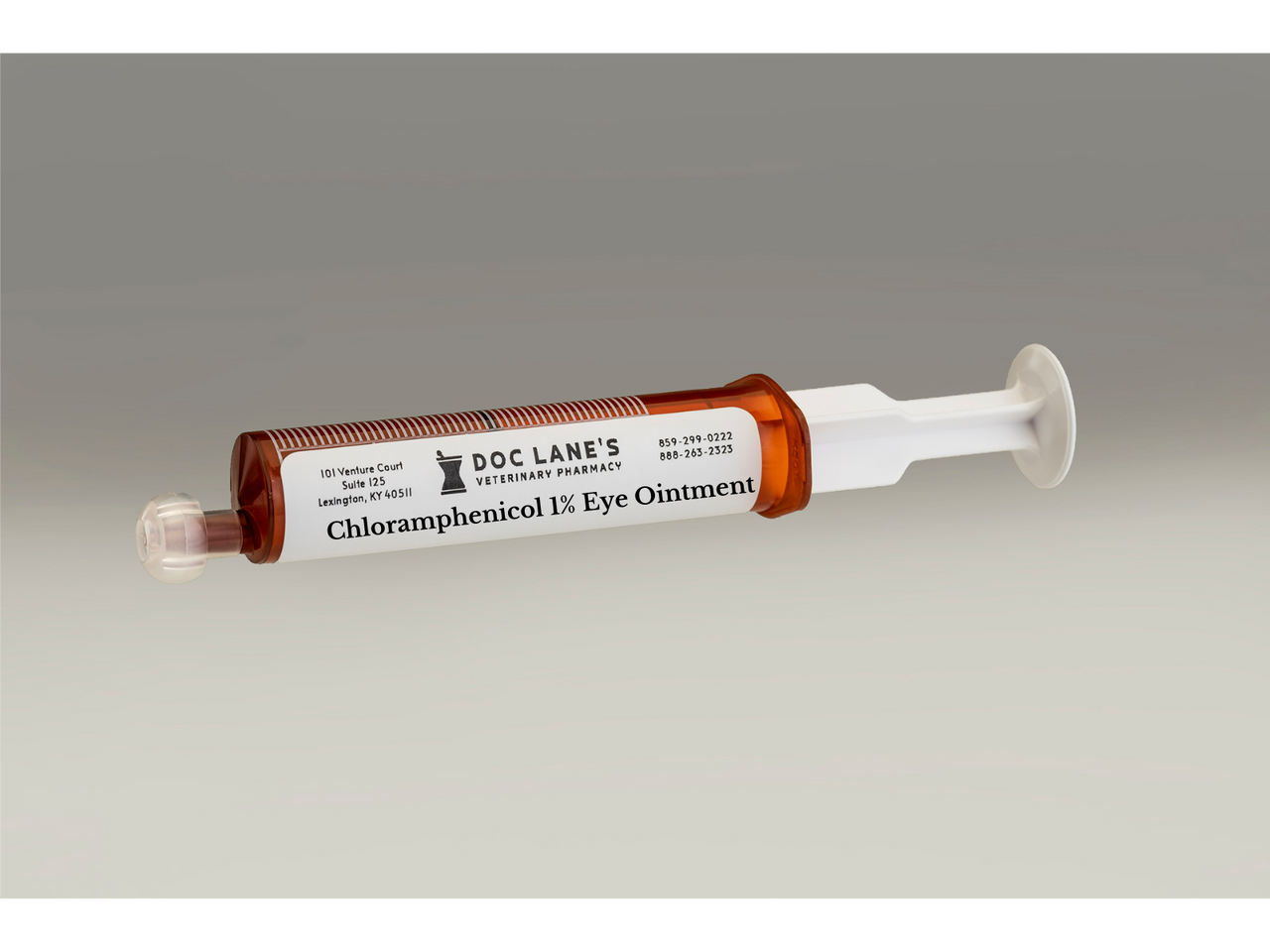 Chloramphenicol 1% Eye Ointment compounded by Doc Lane's Veterinary Pharmacy.