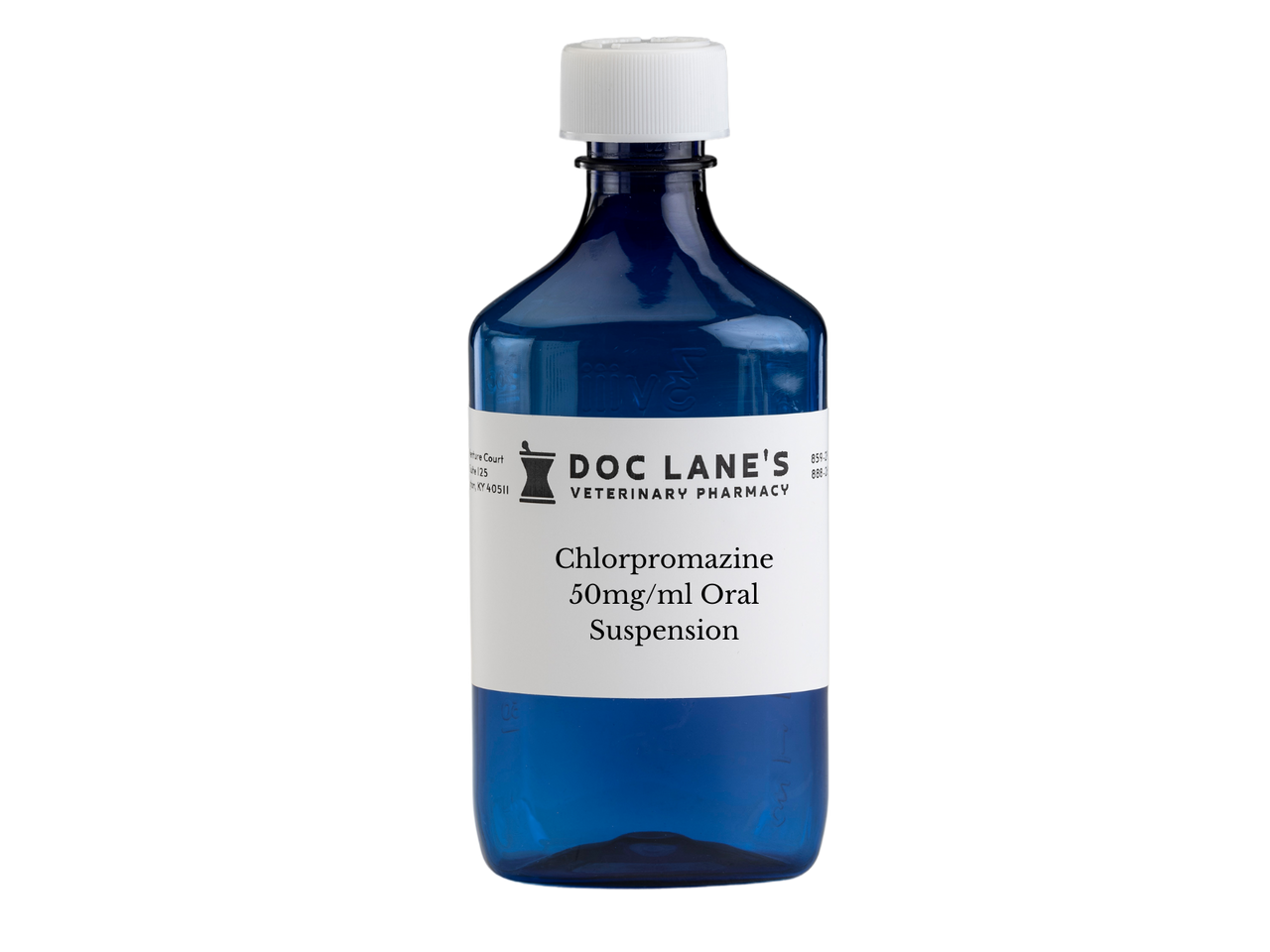 Chlorpromazine HCl 50 mg/ml Oral Suspension compounded by Doc Lane's Veterinary Pharmacy.