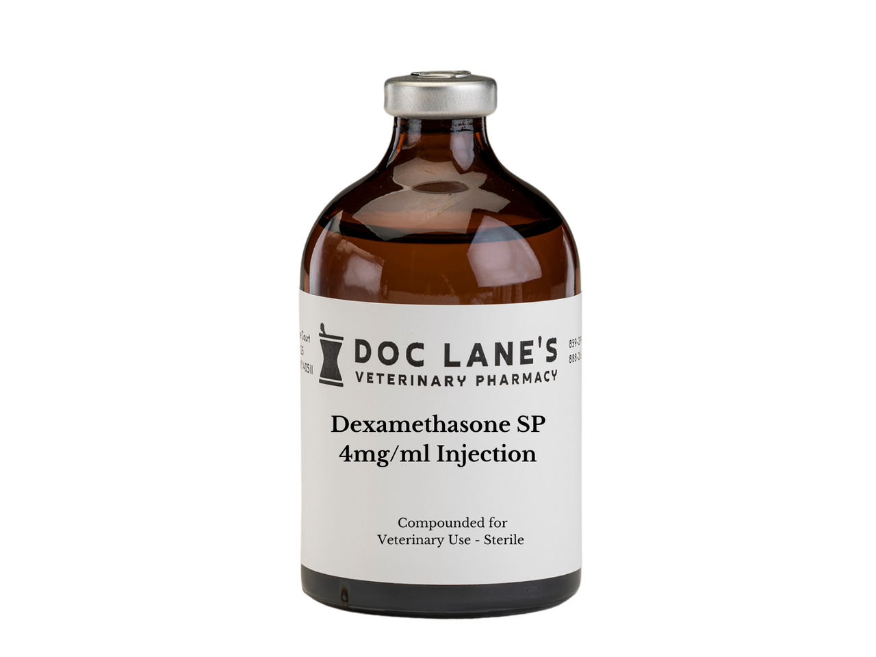 Dexamethasone SP 4 mg/ml Injection compounded by Doc Lane's Veterinary Pharmacy.
