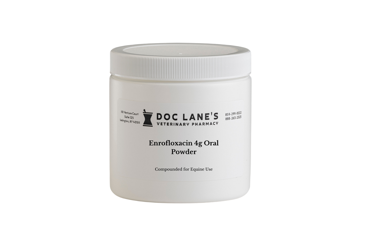 Enrofloxacin 4 g Oral Powder compounded by Doc Lane's Veterinary Pharmacy.