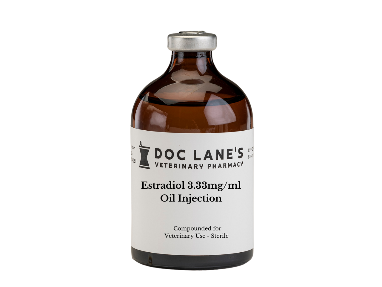 Estradiol 3.33 mg/ml Oil Injection compounded by Doc Lane's Veterinary Pharmacy.