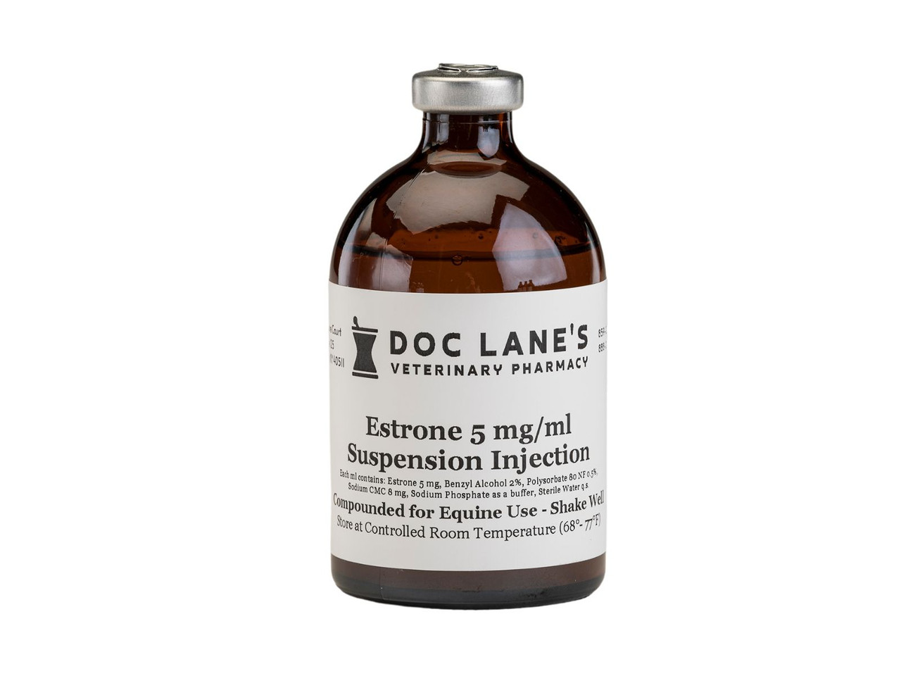 A bottle of Estrone 10 mg/ml Injection for veterinary use.