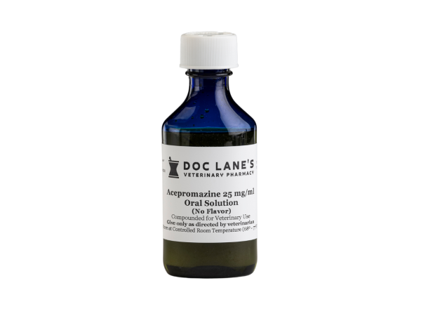 A bottle of Acepromazine 25 mg/ml Oral Solution for veterinary use.