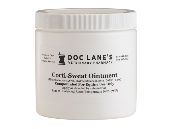 A Jar of Corti-Sweat Ointment Plus Diclofenac for veterinary use.