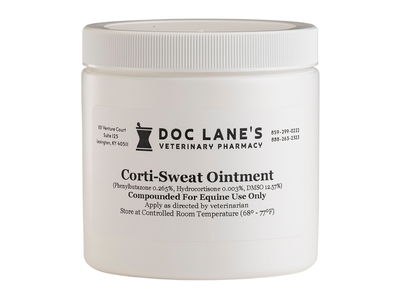 A bottle of Corti-Sweat Ointment for veterinary use.