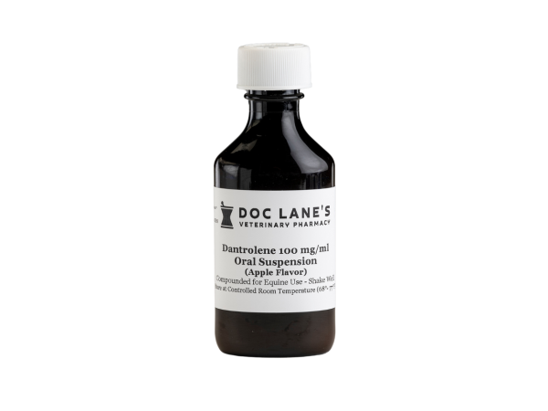 A bottle of Dantrolene 100 mg/ml Oral Suspension for veterinary use.