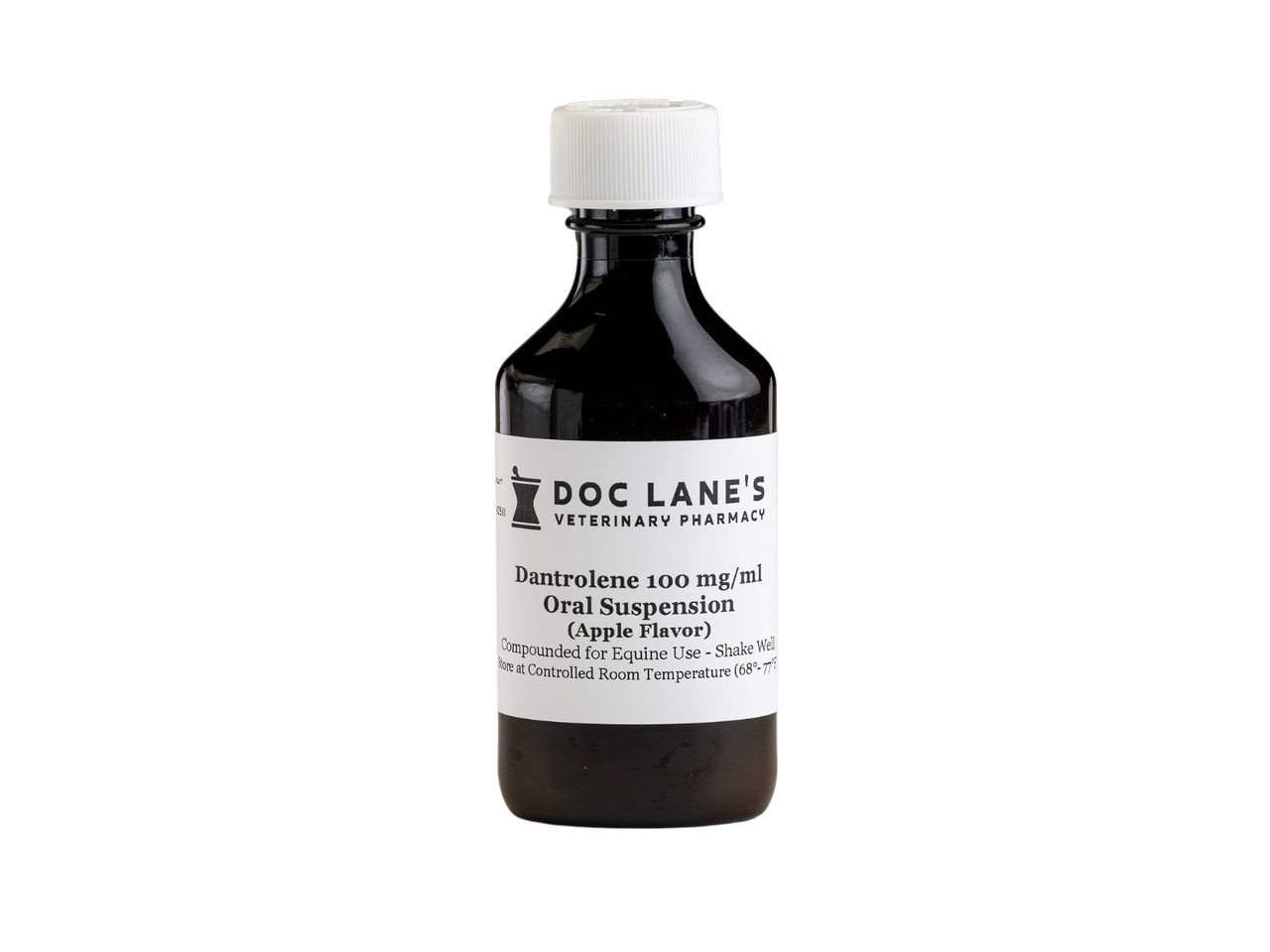 A bottle of Dantrolene 100 mg/ml Oral Suspension for veterinary use.