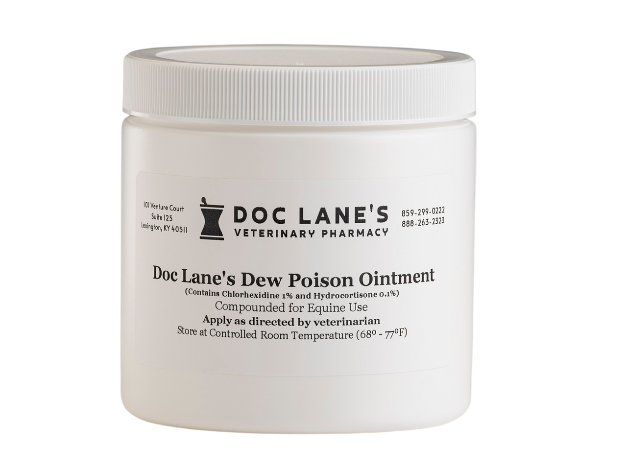 A bottle of Dew Poison Ointment for veterinary use.