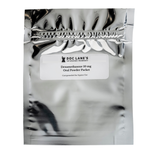 A packet of Dexamethasone 10 mg Oral Powder for veterinary use.