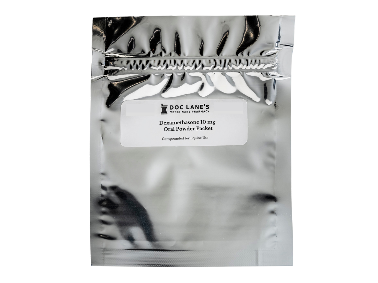 A packet of Dexamethasone 10 mg Oral Powder for veterinary use.