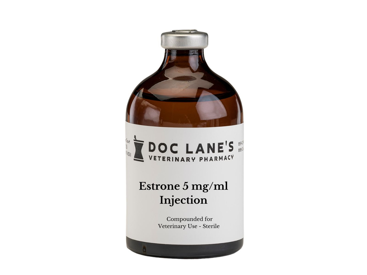 A bottle of Estrone 5 mg/ml Injection for veterinary use.