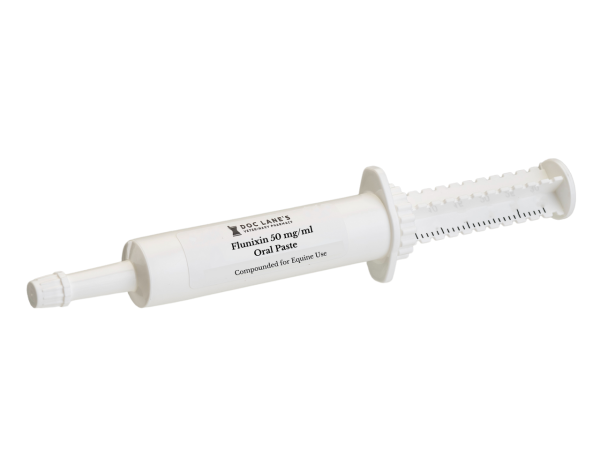 A tube of Flunixin 50 mg/ml Oral Paste for veterinary use.