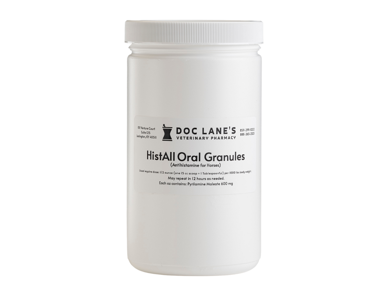 A bottle of HistAll Granules (Pyrilamine) for veterinary use.