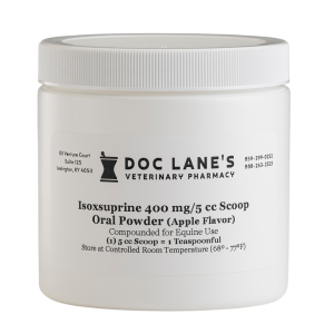 A bottle of Isoxsuprine 400 mg Oral Powder for veterinary use.