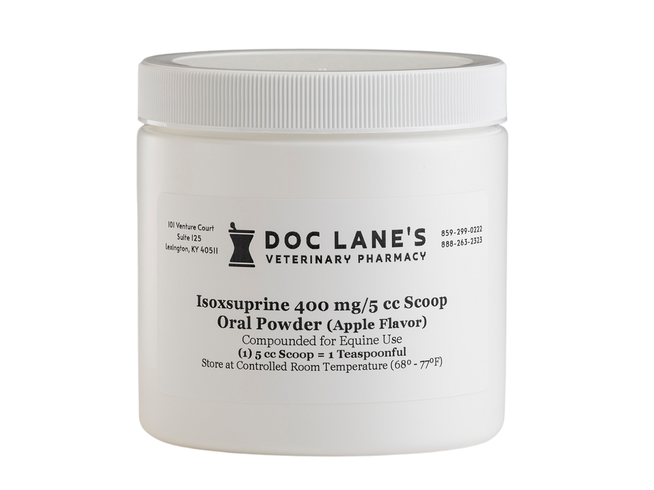 A bottle of Isoxsuprine 400 mg Oral Powder for veterinary use.