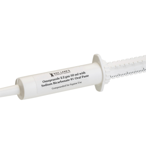 A tube of Omeprazole 2.2 g & Sodium Bicarb 9% Oral Paste for veterinary use.