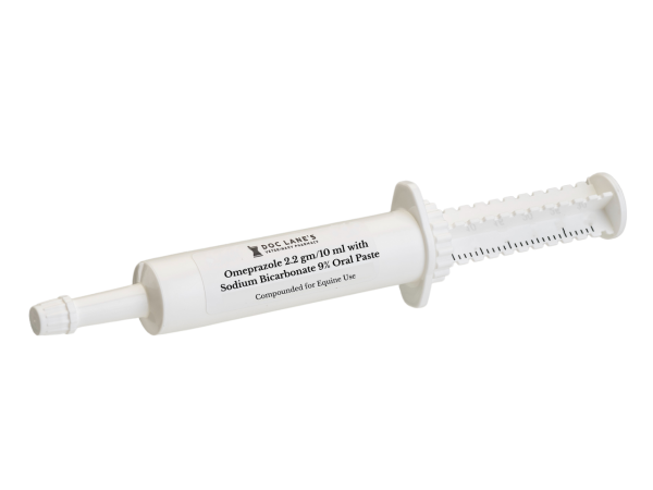 A tube of Omeprazole 2.2 g & Sodium Bicarb 9% Oral Paste for veterinary use.