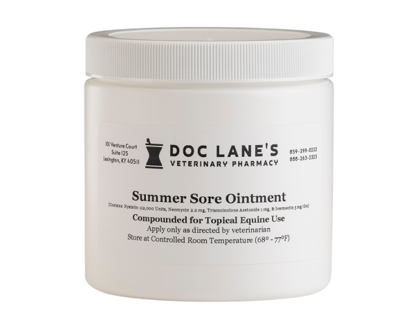 A bottle of Summer Sore Ointment (NNTI) for veterinary use.
