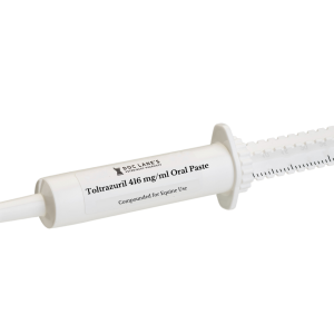 A tube of Toltrazuril 416 mg/ml Oral Paste for veterinary use.