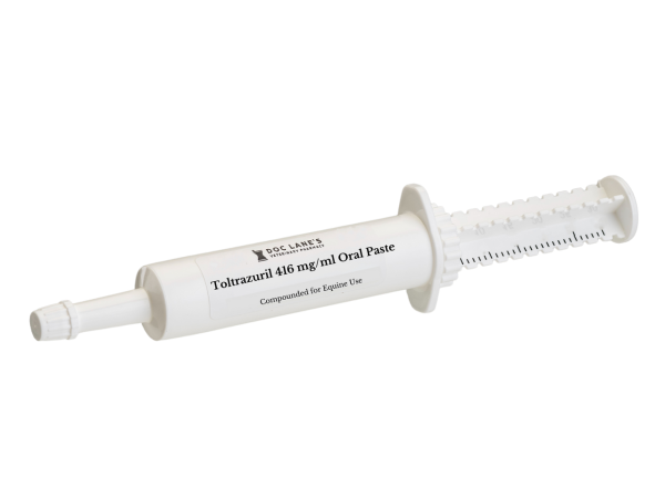 A tube of Toltrazuril 416 mg/ml Oral Paste for veterinary use.