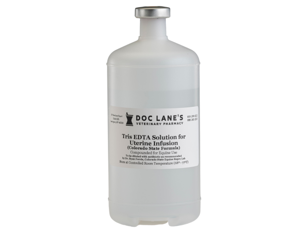 A bottle of TrisEDTA Solution for Dilution with Antibiotics (Colorado State Formula) for veterinary use.